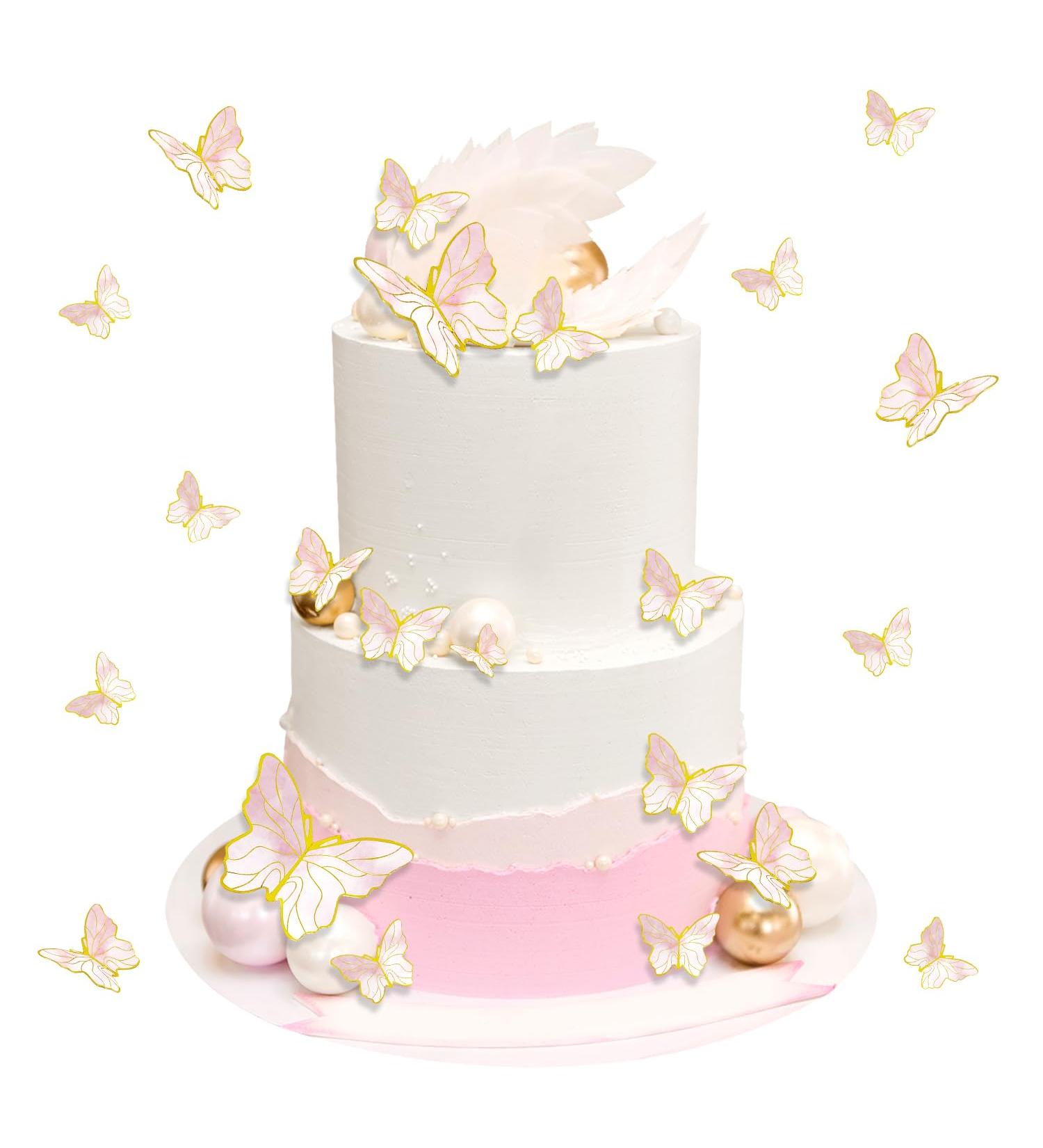 30 Pcs Butterfly Cake Decorations Butterfly Cake Topper Butterflies for Cakes Gold Butterfly Cake Toppers for Birthday Wedding Party Baby Shower Decor (Pink) - Buy Online on GoSupps.com
