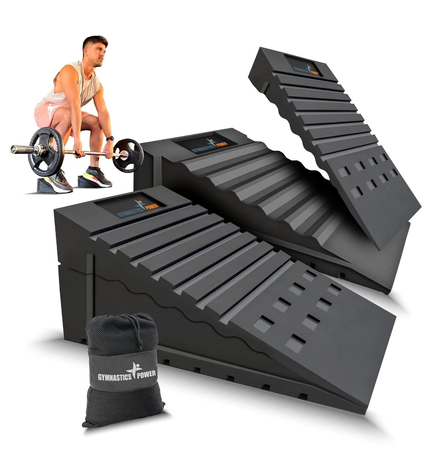Power Adjustable Gymnastics Squat Wedge Blocks (4PCS) | Non-Slip Ramp for Deadlifts, Calf Stretches | Slant & Incline Board for Physical Therapy, Yoga, Foot Stretching - Buy Online on GoSupps.com