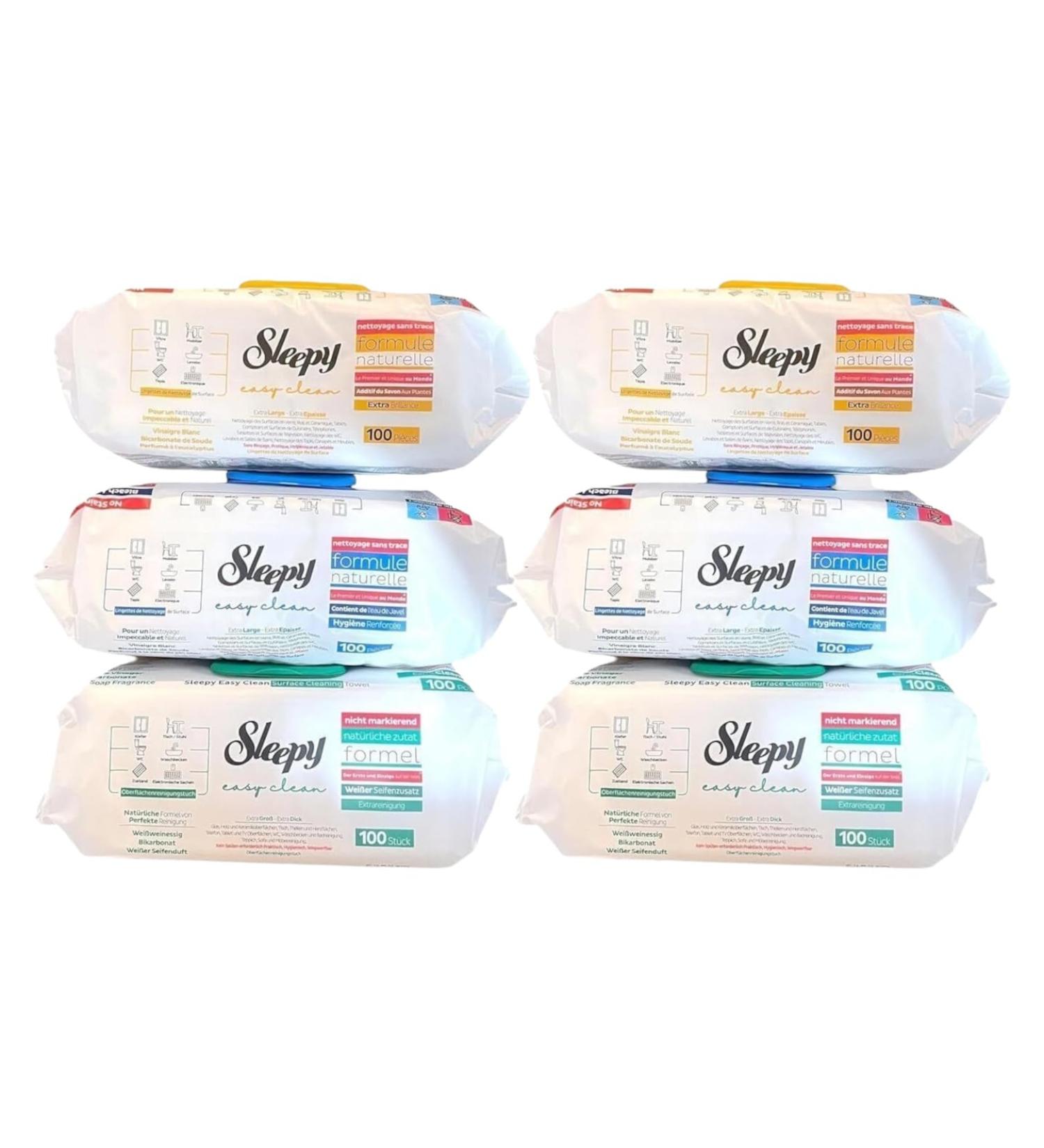 Clearfee Set: Original Sleepy Wet Wipes & Surface Cleaning Towels | 100 XXL Disposable Cleaning Towels | Large & Strong (6-Piece Mix Set) - Ideal for International Shipping - Buy Online on GoSupps.com