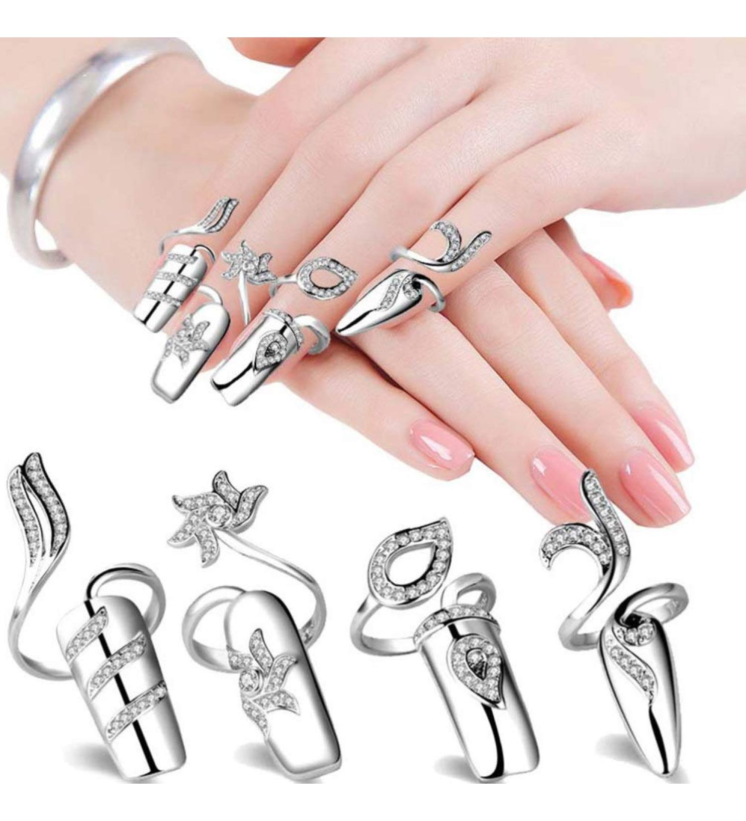 Beaupretty 4 Pcs Women Finger Nail Ring Fingernail Rings Crystal Rhinestone Nail Cap Cover Ring Nail Art Charm for Women Girls - Buy Online on GoSupps.com