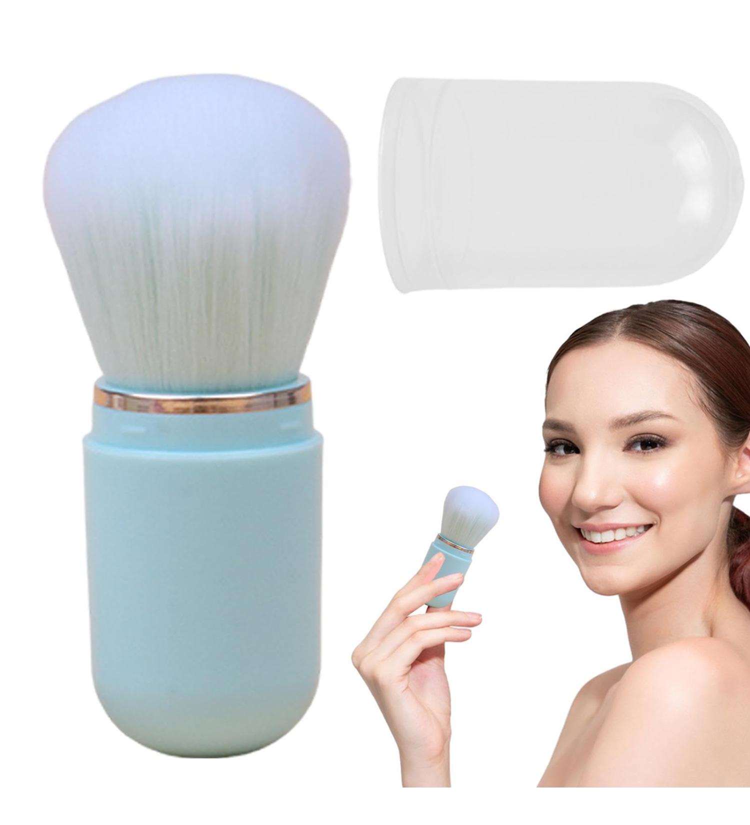 Retractable Foundation Brush Compact Powder Brush | Portable Face Brush with Lid for Foundation Blush Bronzer & Powder Travel Friendly blue - Buy Online on GoSupps.com