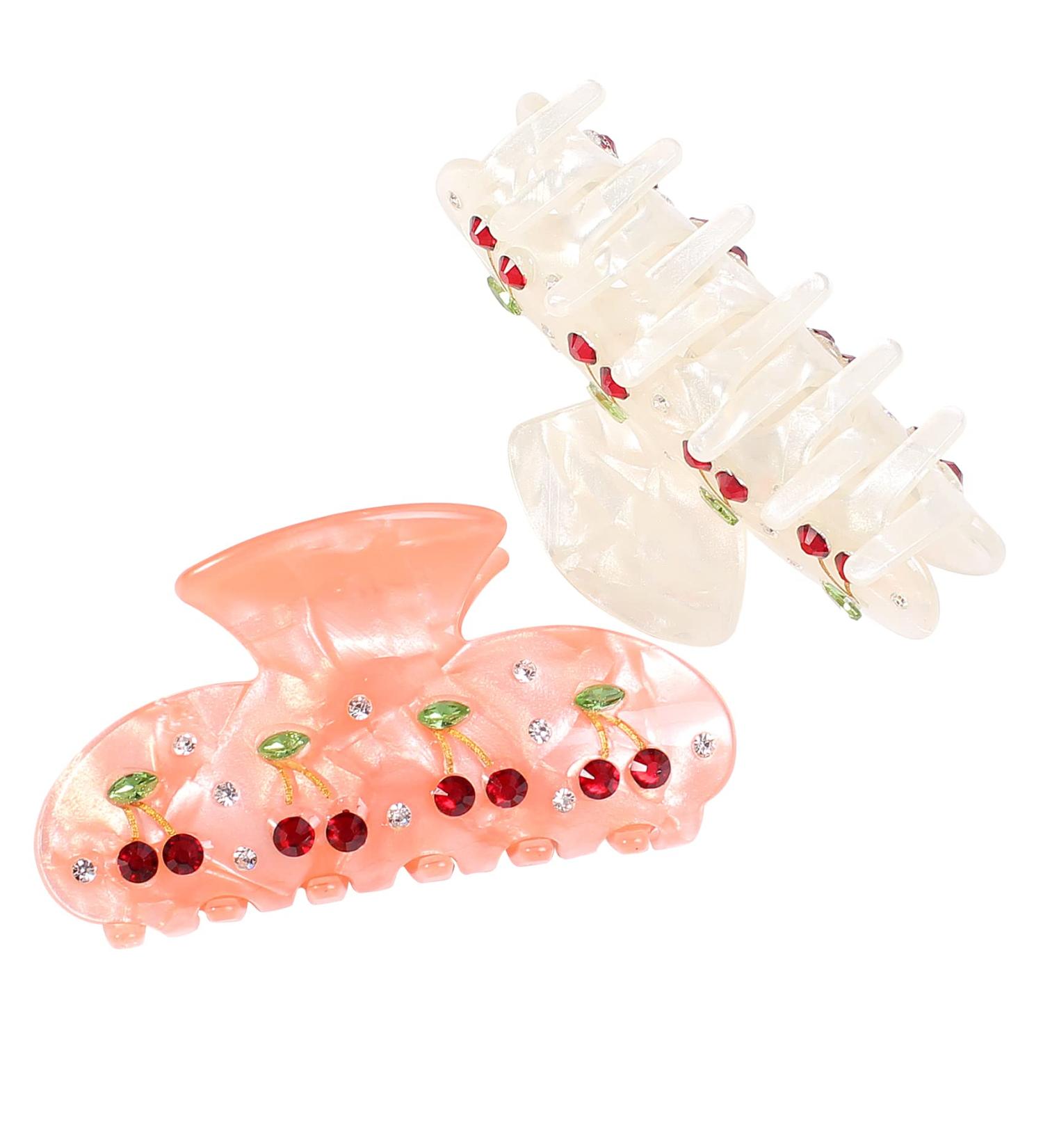 Jayongnee Shell Hair Claw Clips for Thin Hair - 2 PCS French Style Moon Hair Clips with Cherry Decoration - Pink and White - Buy Online on GoSupps.com