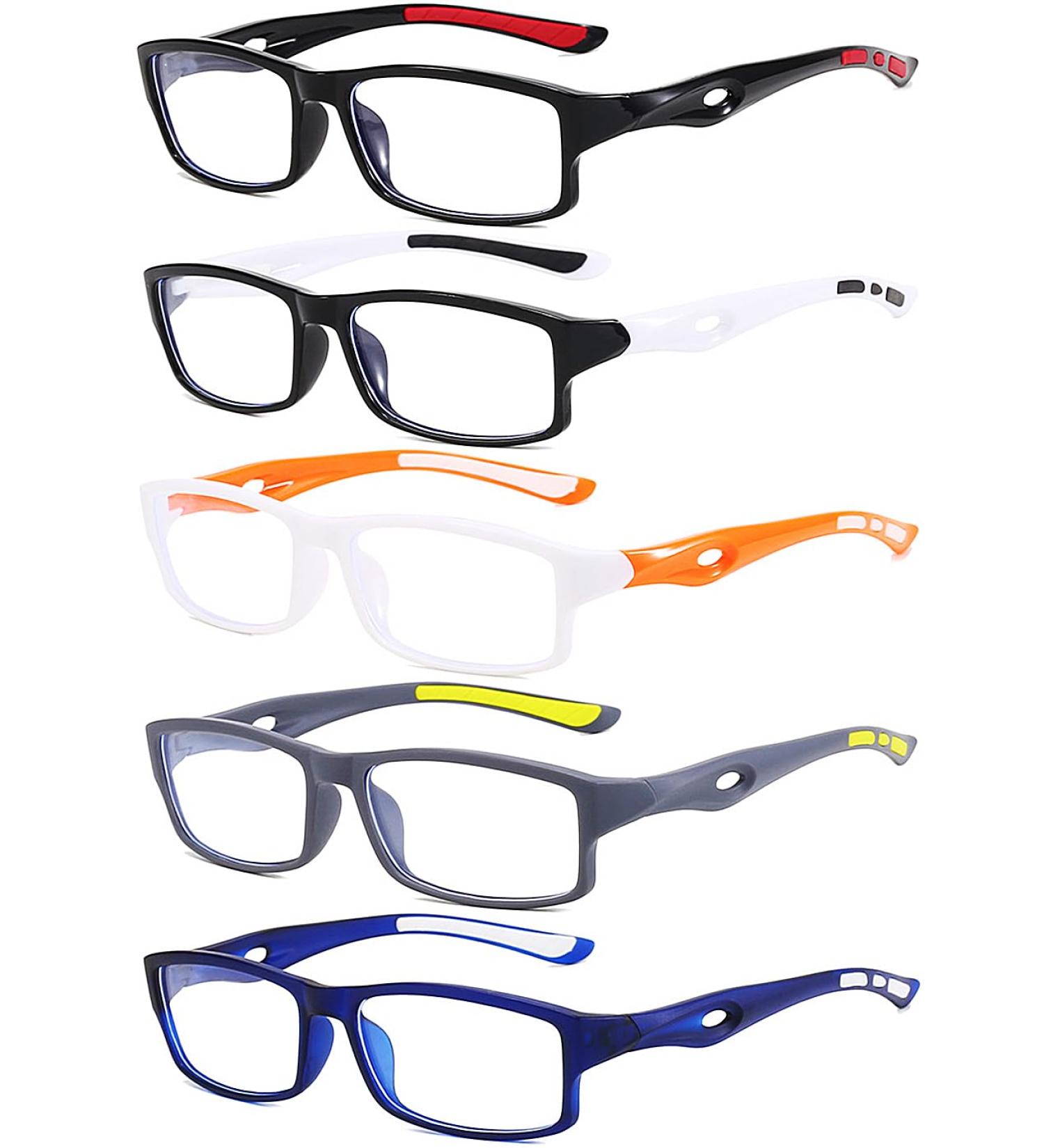 Buy Eyglajdd Sporty Reading Glasses for Men & Women - 5 Pack Blue Light Blocking Light Rectangle +2.50 in Black Blue Gray White Orange | Shop Internationally! - Buy Online on GoSupps.com