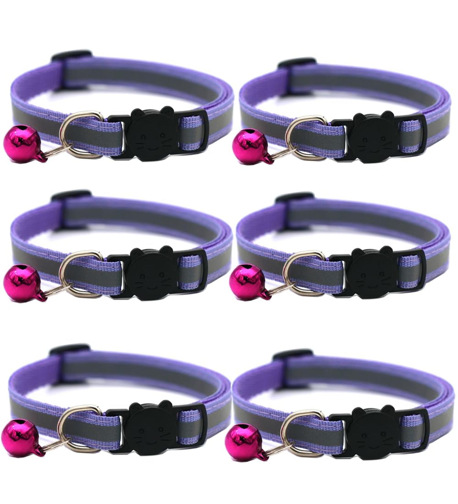 Hepplly 6-Pack Reflective Cat Collars with Quick Release & Bell - Purple Kitten Collars for Safe and Stylish Pets - Buy Online on GoSupps.com