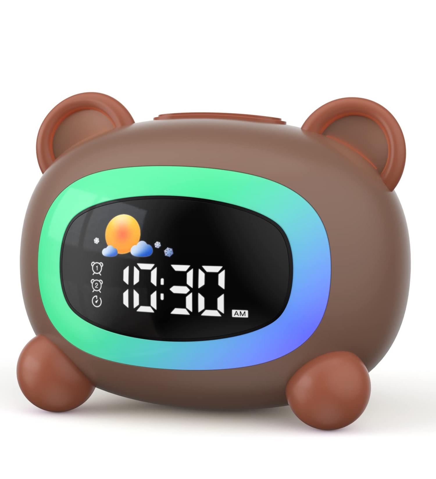 LIORQUE Kids Alarm Clock Children's Sleep Trainer Grow Clocks for Kids with Sun & Moon Rise Wake Up Light & Night Light Sleep Training Clock for Toddlers Bedroom Bear - Buy Online on GoSupps.com