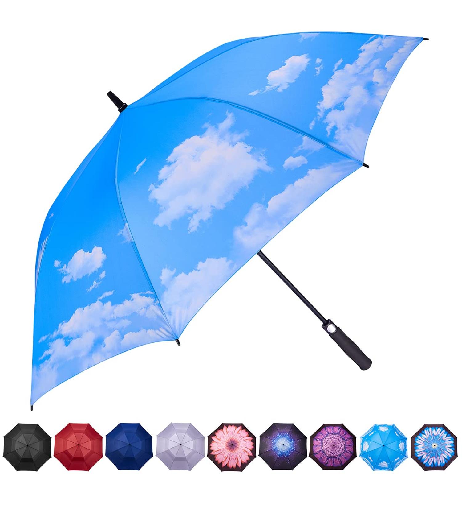 NOOFORMER 62 Inch Windproof Waterproof Golf Umbrella - Extra Large Double Canopy Vented Stick Umbrella for Men Women - A4-Sky Color - Buy Online on GoSupps.com
