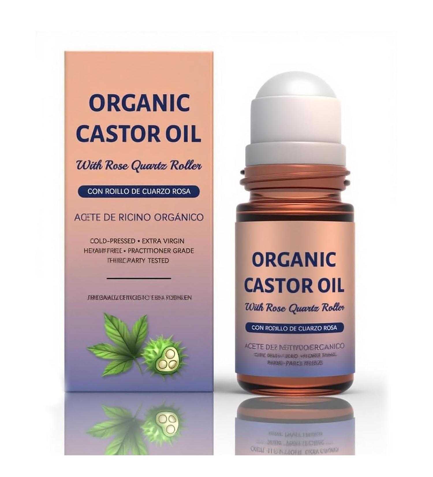 Organic Castor Oil with Rose Quartz Roller Cold-Pressed Pure Organic Castor Oil Roller Ball for Hair Growth Eyelashes Eyebrows & Skin 1.7 fl oz(1) - Buy Online on GoSupps.com