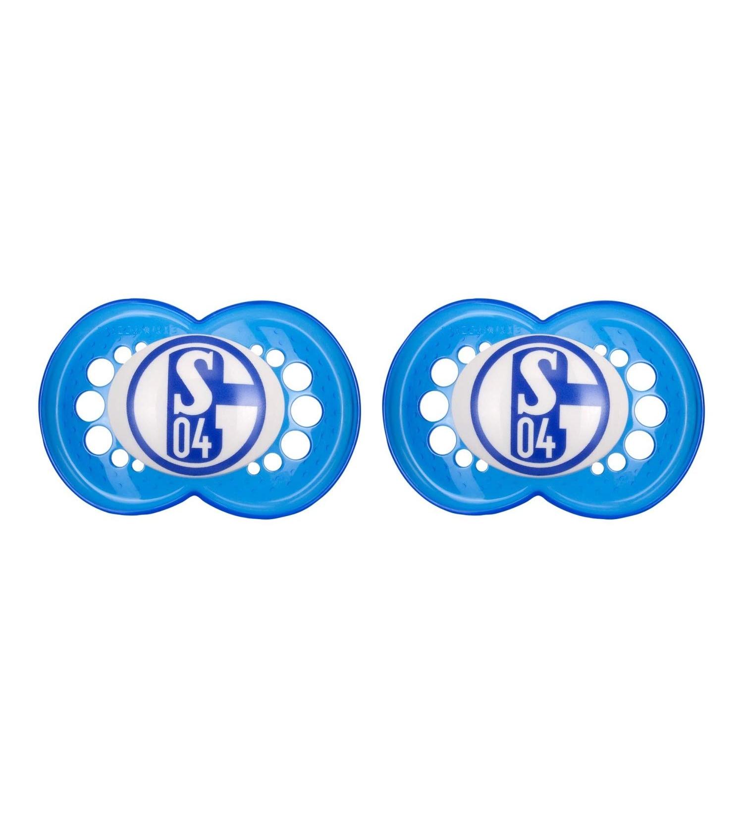 FC Schalke 04 Pacifier Set (6-16 Months) - Silicone Set of 2 + I Love Gelsenkirchen Bookmark | International Shipping - Buy Online on GoSupps.com