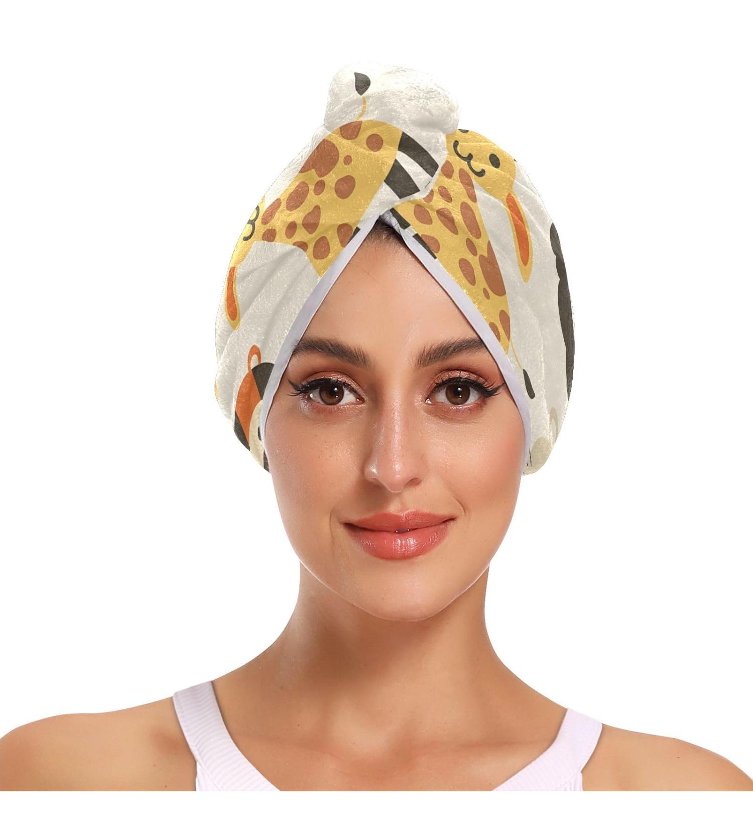 Buy Cute Animal Hair Towels 2 Pack - Super Absorbent Quick Dry Turbans for Women & Girls - Buy Online on GoSupps.com