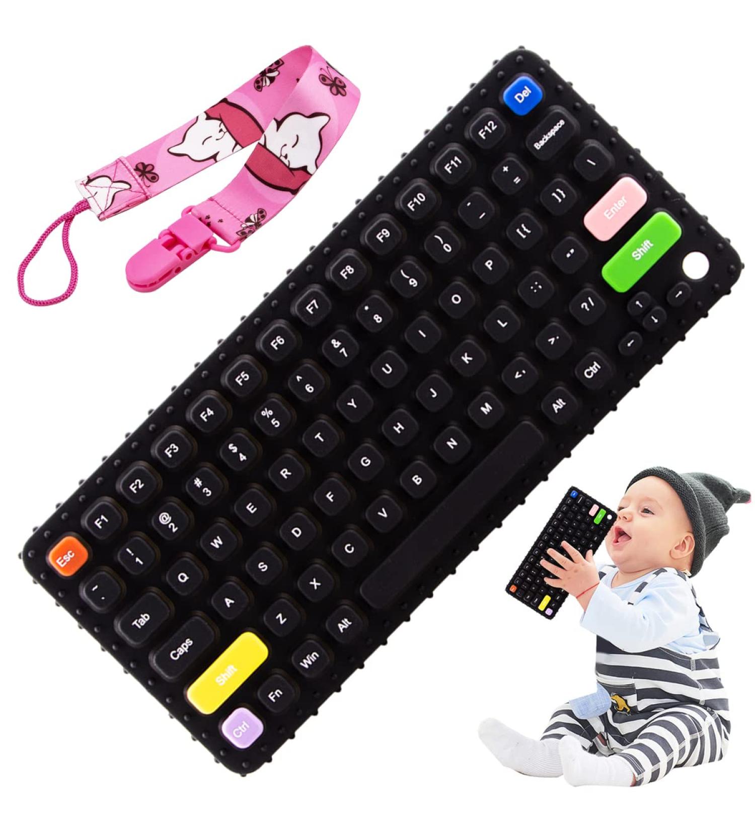 Besosay Baby Keyboard Teething Toy for Babies 0-12 Months | Soft Silicone Infant Teether Pacifier | Fidget Toy for Breastfeeding Baby | Black - Buy Online on GoSupps.com