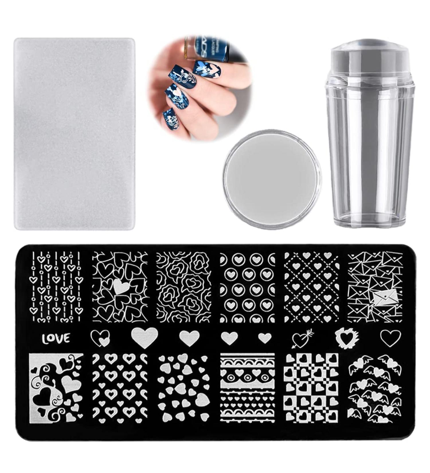Heart Nails Art Stamping Plate Set - Stainless Steel DIY Love Heart Nail Kit for Party Manicures - Buy Online on GoSupps.com