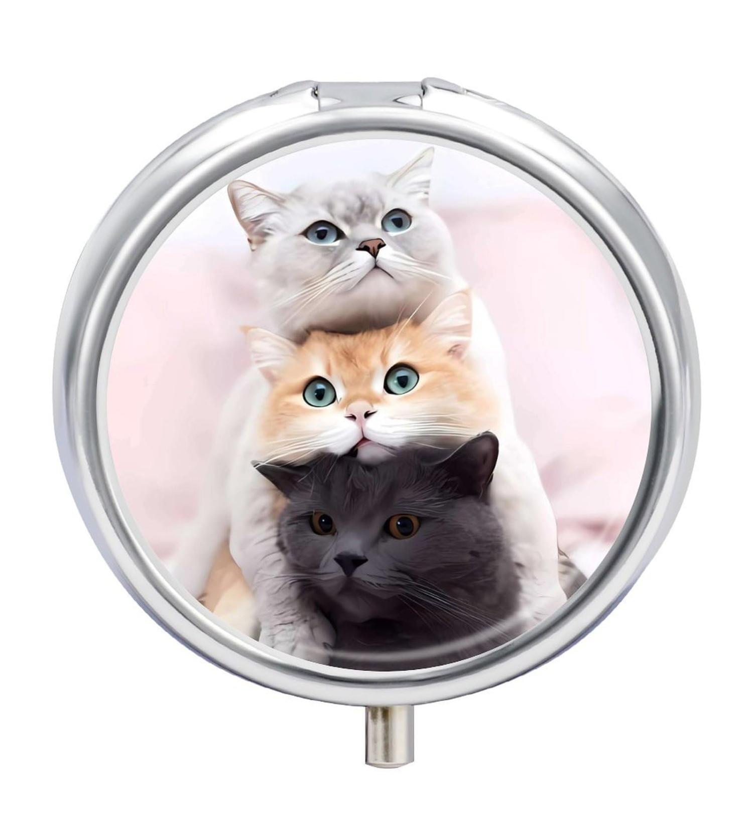 Travel Pill Box with Cat Print - 3 Compartment Portable Pill Organizer for Purse & Pocket - Buy Online on GoSupps.com