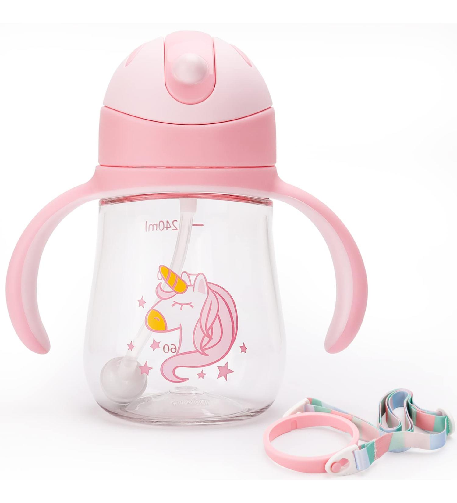 Dilovely Tritan Sippy Cup | Weighted Straw Trainer | 8oz Leakproof | Soft Silicone Straw | Baby 6+ Months | Pink - Buy Online on GoSupps.com