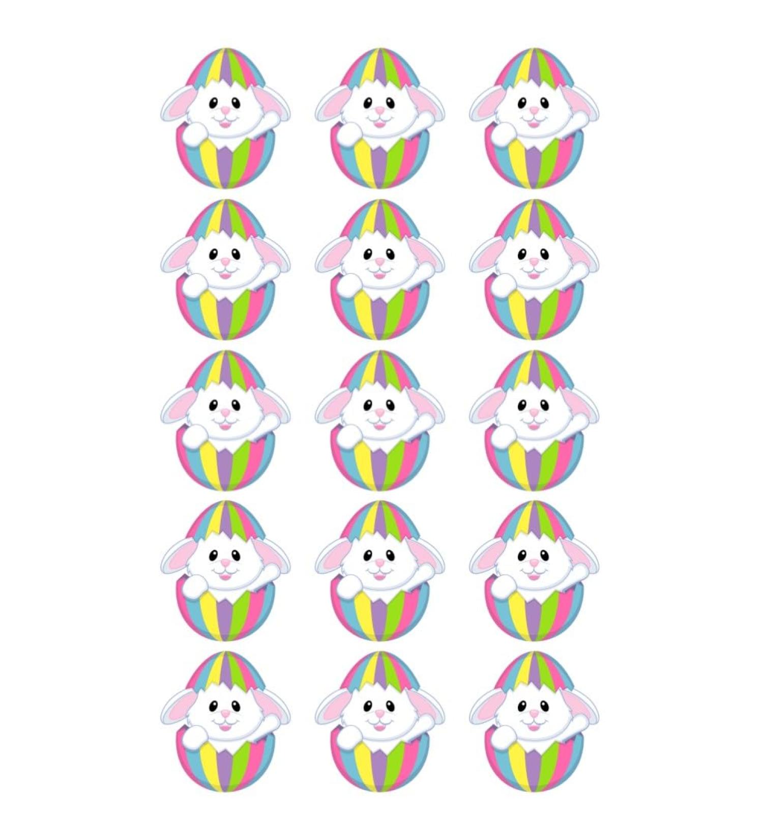 15 x Easter Bunny in Egg Edible Wafer or Icing Cupcake Toppers Fun Colourful Party Cake Decorations Perfect For Brownies Cookies Muffins & More! (Edible Wafer Card)