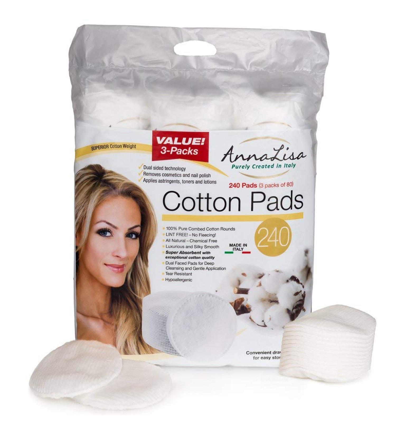 AnnaLisa 100% Pure Combed Cotton Rounds - 3 Packs of 80 | Hypoallergenic & Absorbent | 240-Piece Italian Facial Cleansing Pads - Buy Online on GoSupps.com