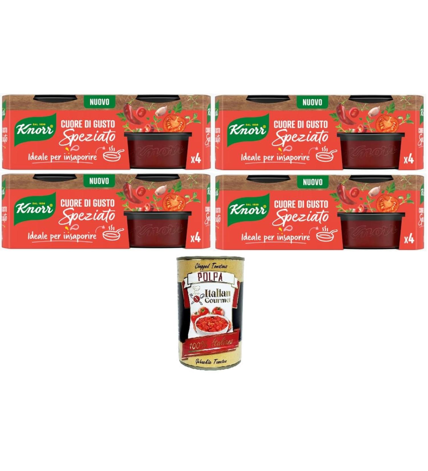 Knorr Cuore di Gusto Special Hearts Pack of 4 spicy flavour ideal for seasoning 4 x 104 g + Italian Gourmet Polpa 400 g - Buy Online on GoSupps.com