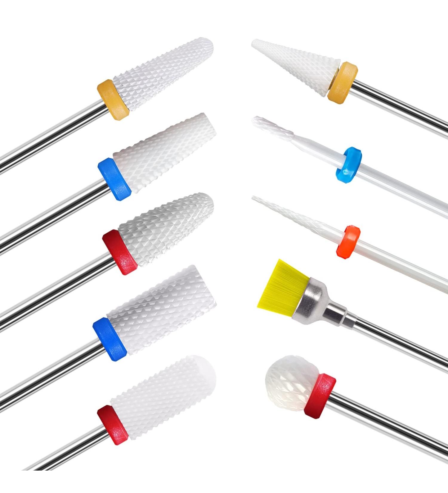 Homeet 10-Piece Ceramic Nail Miller Attachments - Professional Gel & Acrylic Nail Bits for Manicure & Pedicure Yellow Brush Included - Buy Online on GoSupps.com