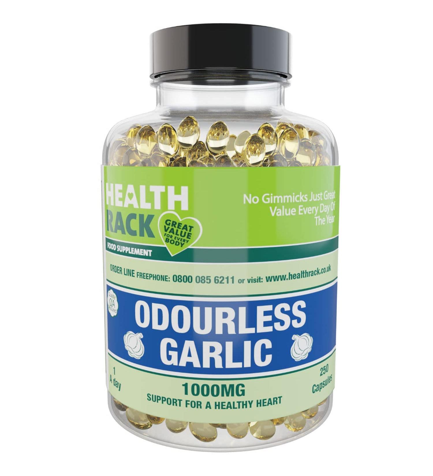 Odourless Garlic Capsules 1000mg | 250 Easy-Swallow Softgels | Heart Health & Immune Support Supplement with Allicin | High Strength Garlic Pearls - Buy Online on GoSupps.com