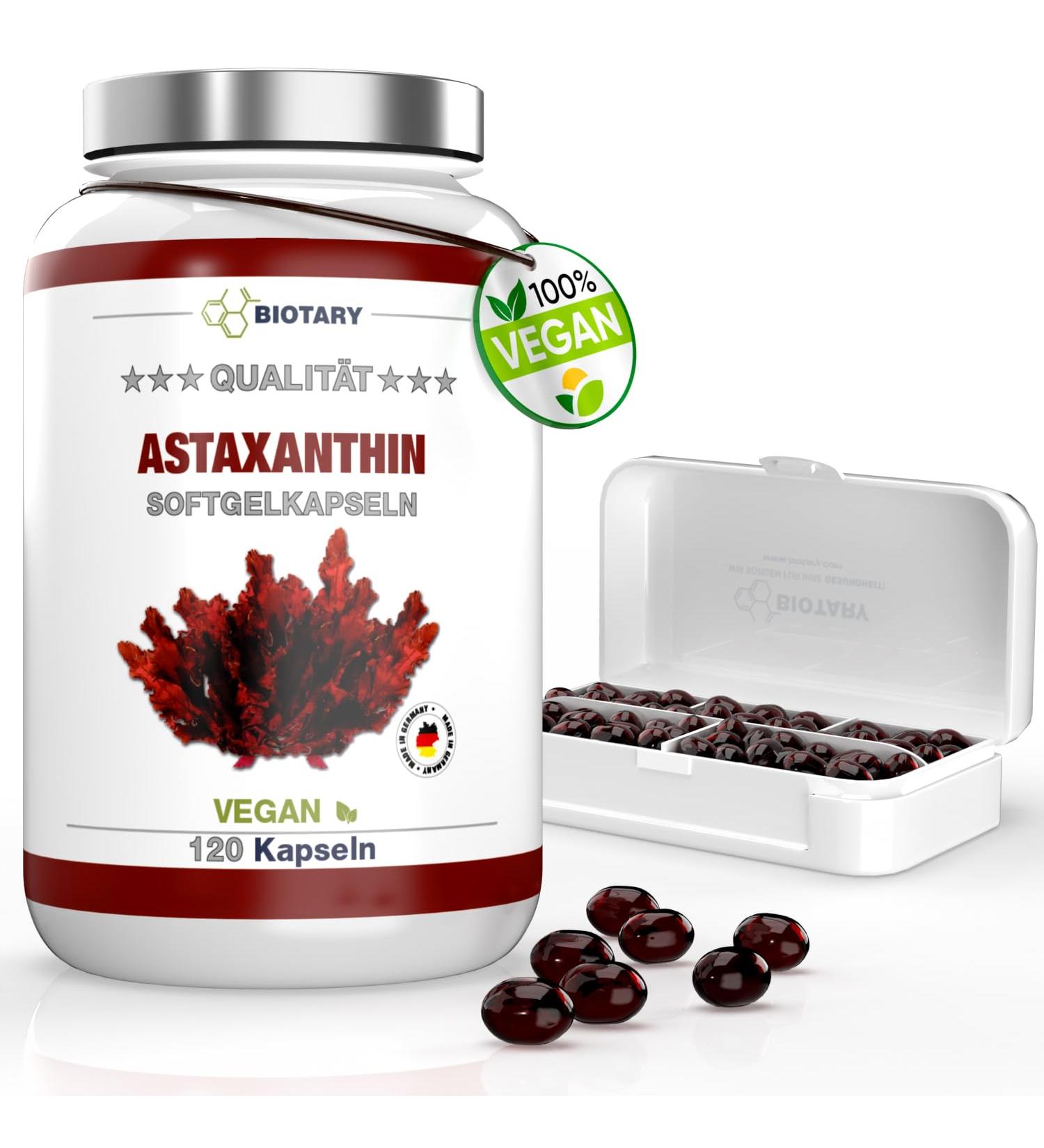 Biotary Astaxanthin 12mg - Vegan Super-Antioxidant Softgel Capsules with Vitamin E | 120 High Bioavailability Pills - 8 Month Supply - Buy Online on GoSupps.com