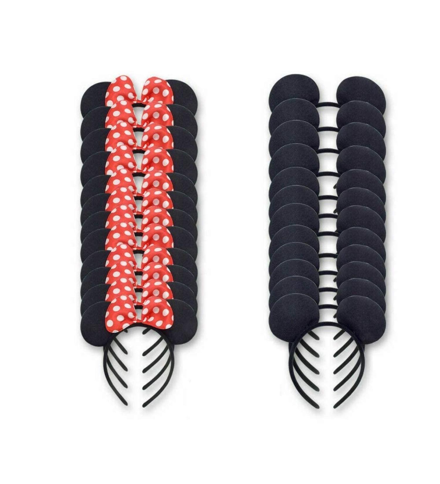 24 Pack Deluxe Mouse Costume Ears Headband - Black & Red Hair Accessories for Kids' Birthday Parties & Baby Showers - Buy Online on GoSupps.com