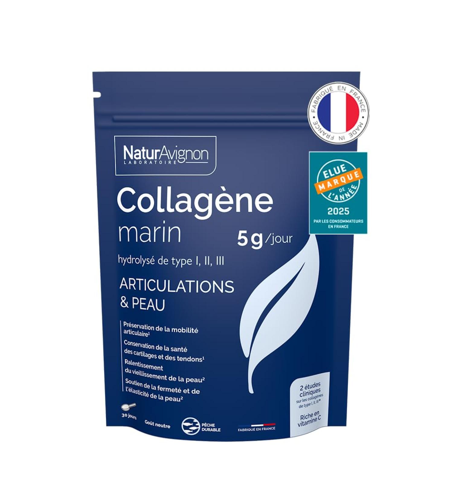 Collagene marin hydrolys type 1 2&3 | Articulations | Peau I Vitamine C I Collagene marin poudre 5g par portion | Go t neutre I Fabriqu en France I 180g | Laboratoire NaturAvignon - Buy Online on GoSupps.com