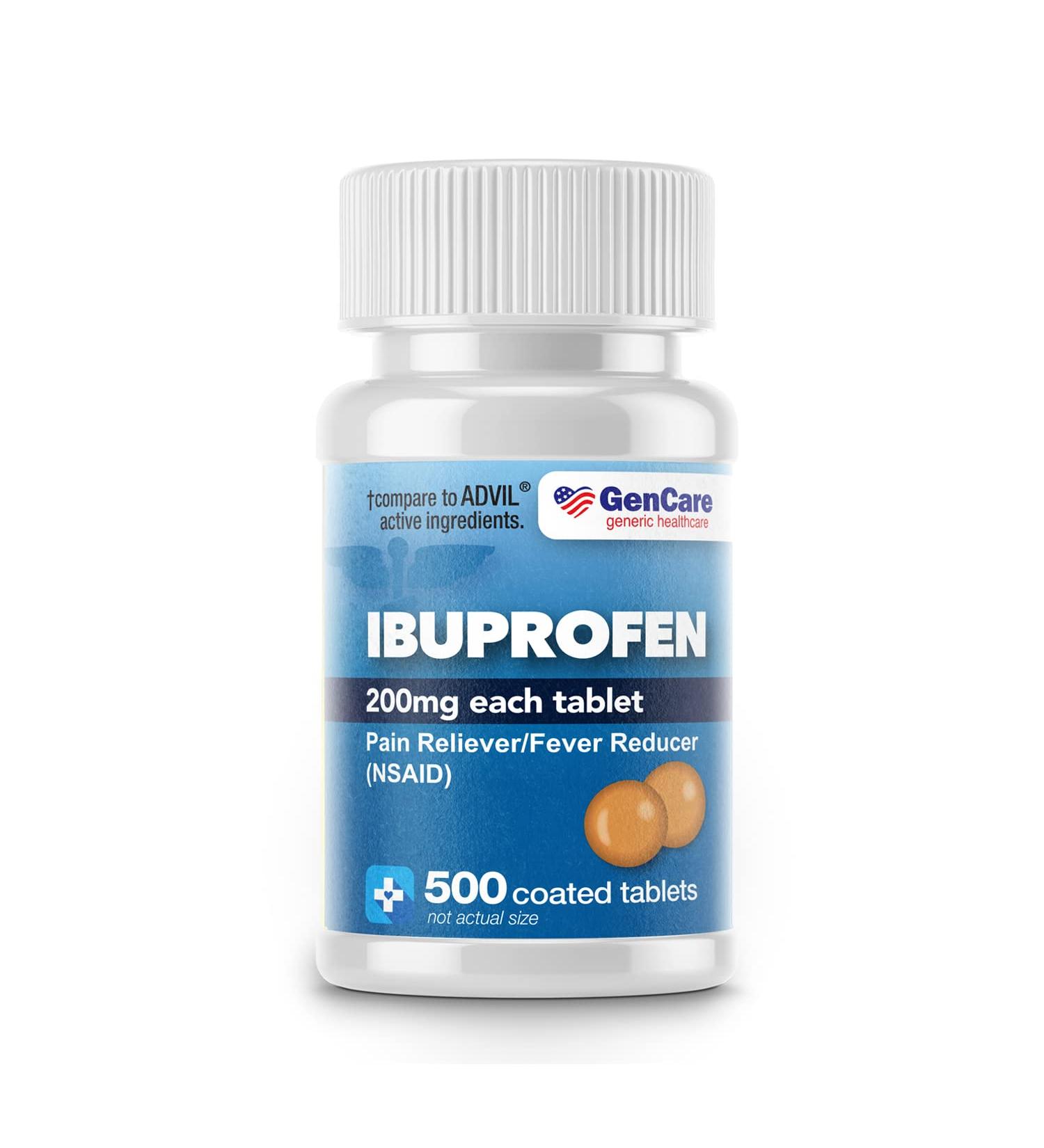 GenCare Ibuprofen 200mg Pain Reliever & Fever Reducer - 500 Coated Tablets | Ultimate Savings Bulk Pack; NSAID for Headache, Body Aches, Back Pain, Cramps & Muscle Aches - Buy Online on GoSupps.com