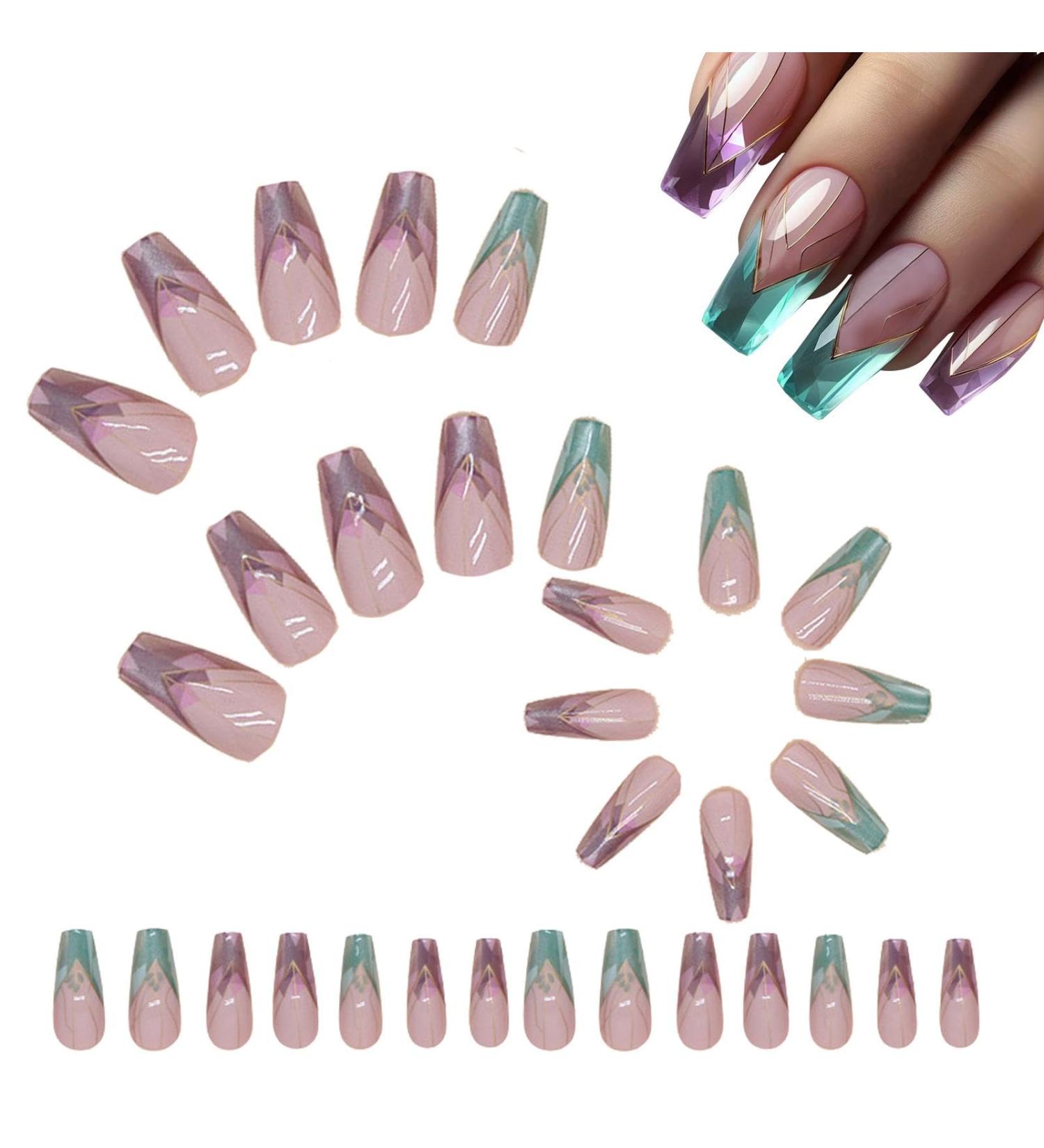 Lesunbak Press on False Nails Colorful Irregular False Nails Portable Women Press on Nails User Friendly Fake Nails for Dates Birthday Parties - Buy Online on GoSupps.com