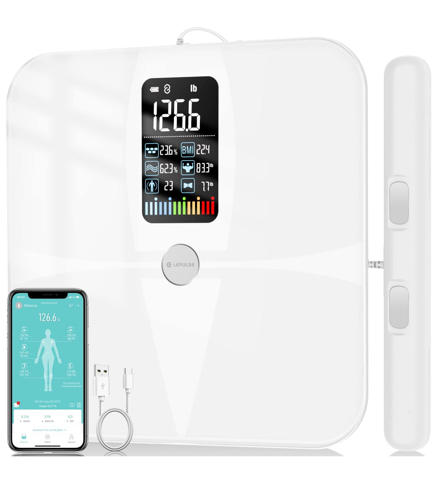 Lepulse Body Fat Scale with Large Display & 8 Electrodes - Rechargeable BMI Smart Scale for Accurate Weight Monitoring and Body Composition Analysis - Buy Online on GoSupps.com