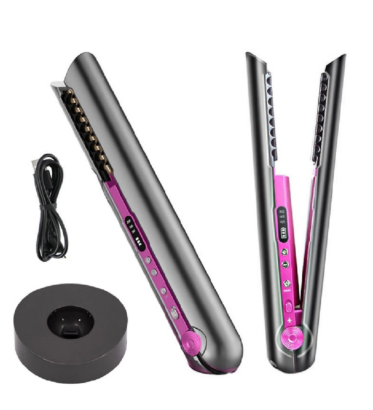 Shop Cordless 2-in-1 Hair Straightener & Curler - Portable USB Rechargeable Ceramic Flat Iron for Travel - Black - Buy Online on GoSupps.com