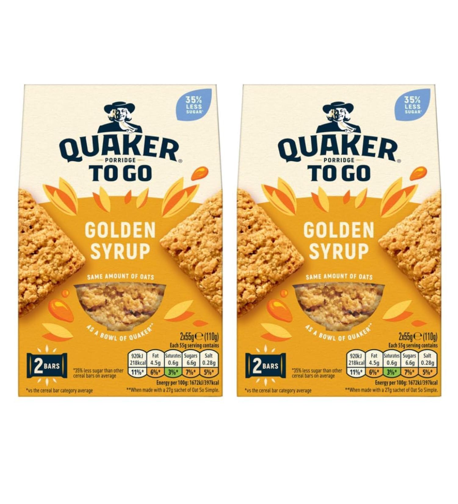 Breakfast Bars Bundle Consisting of Quaker Porridge to Go Golden Syrup Breakfast Bars 2 x 55g (2 Pack) - Buy Online on GoSupps.com