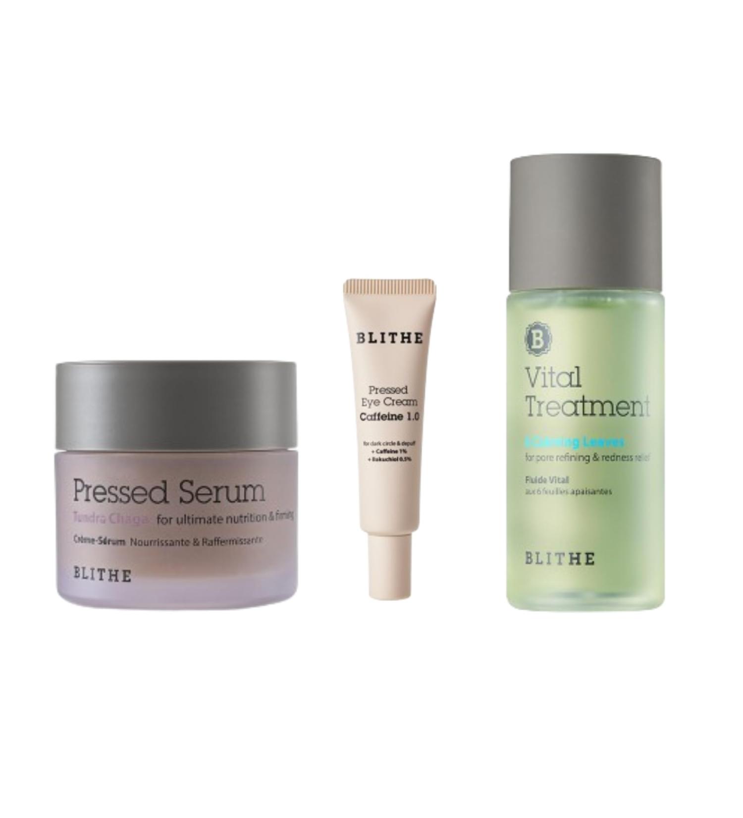 BLITHE Skin Care Solution Bundle Caffeine Eye Cream Pressed Serum Tundra Chaga Vital Treatment 6 Calming Leaves - Buy Online on GoSupps.com