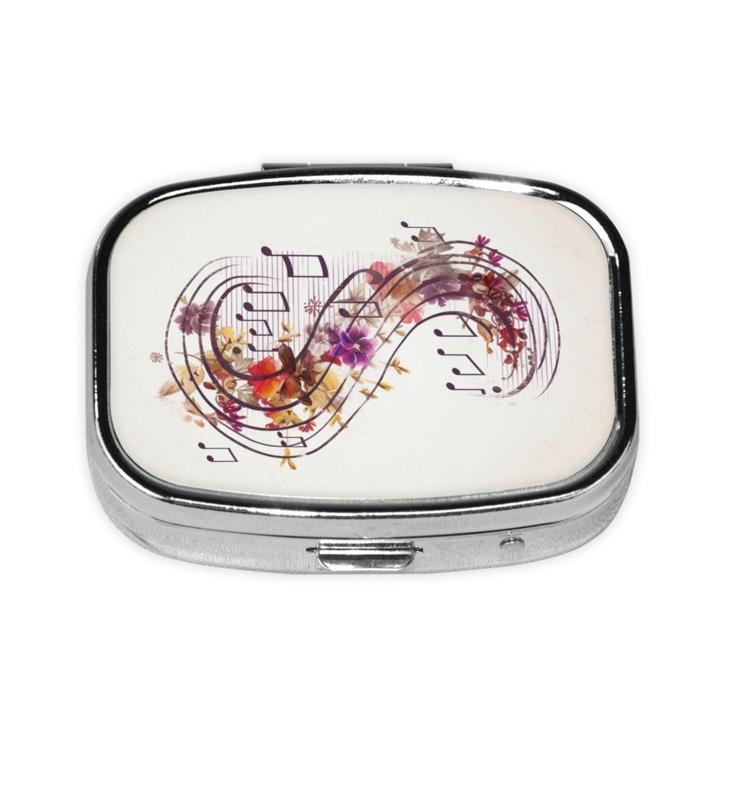 Musical Note Floral Printing Small Pill Case | 2 Compartment Travel Pill Organizer - Cute Purse Gift - Buy Online on GoSupps.com