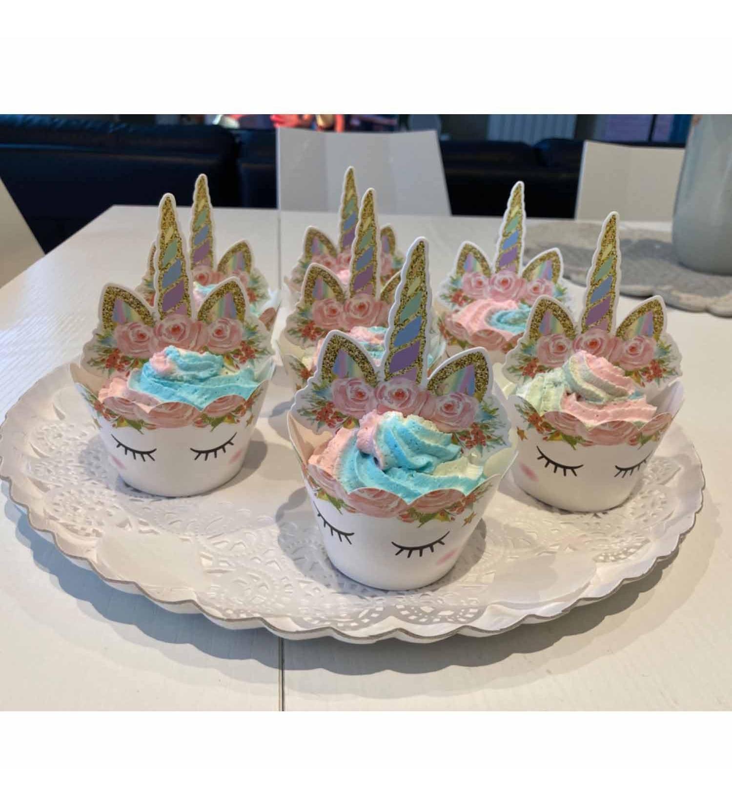 12 Unicorn Edible CupCake Toppers Birthday Party baby shawer Wafer card Decoration - Buy Online on GoSupps.com
