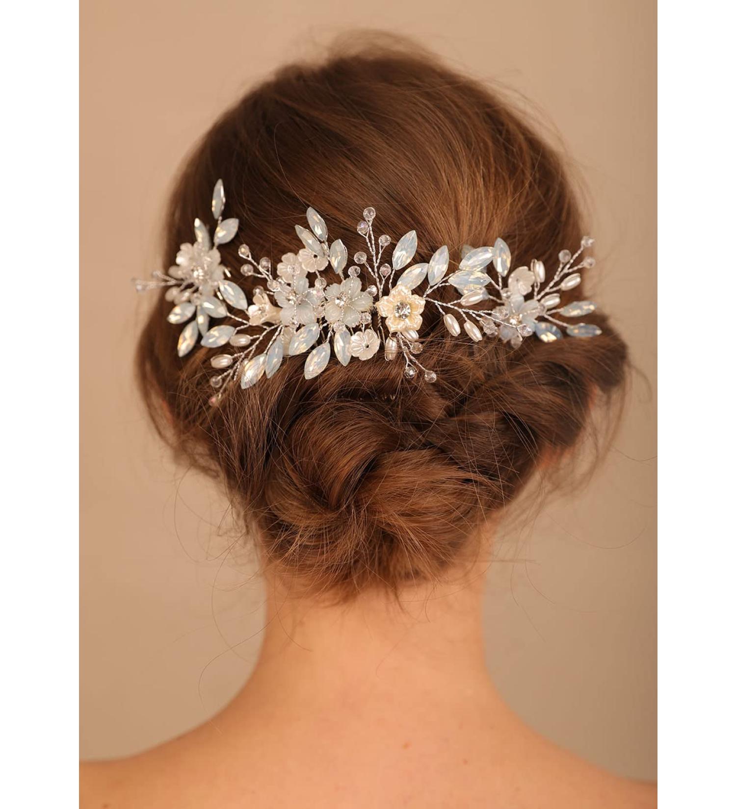 Denifery Opal Wedding Hair Comb - Silver Rhinestones Opal Crystal Vintage Bridal Hair Clips - Buy Online on GoSupps.com
