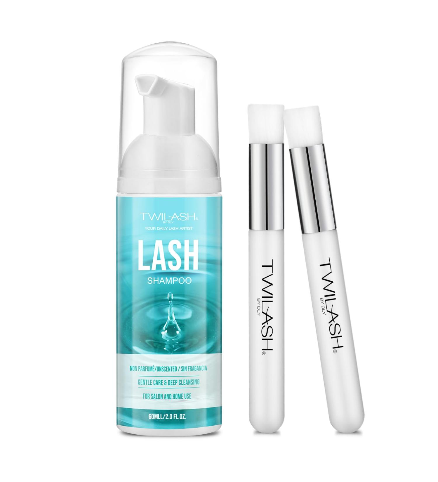 Unscented Shampoo for Lash Extensions - 2 Fl Oz with 2 Cleansing Brushes | Professional Grade Cleanser for Salon & Home Use - Buy Online on GoSupps.com