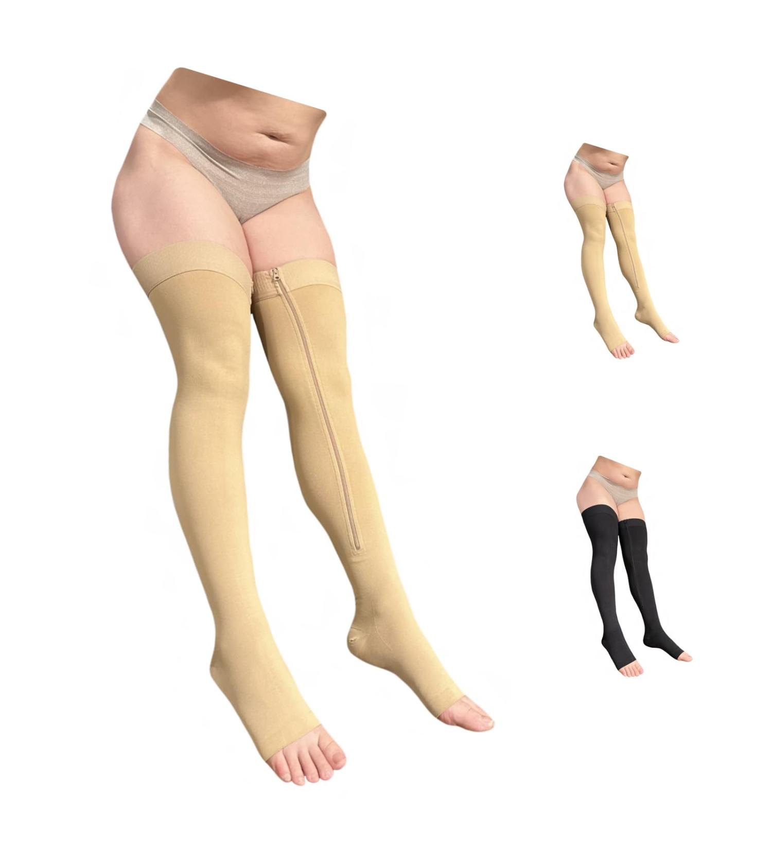 Buy Thigh High 20-30 mmHg Compression Stockings with Zipper | Wide Calf Open Toe - Nude Large/X-Large - International Shipping - Buy Online on GoSupps.com