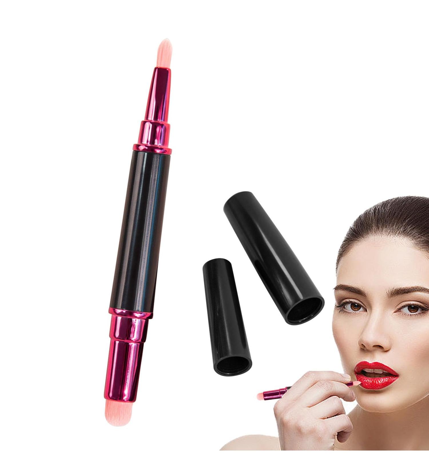 Lip Gloss Brush | Travel Makeup Brush Dual-ended Lipstick Blending Brush Round And Flat Head Makeup Brush With Dust-Proof Lid - Buy Online on GoSupps.com