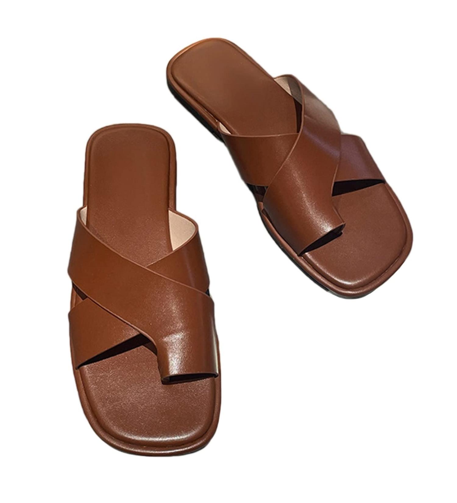 BIAJIAZHUA Bunion Splints Flip Flops - Brown PU Toe Separators Slippers for Plantar Fasciitis - Size 5.5 - Buy Online on GoSupps.com