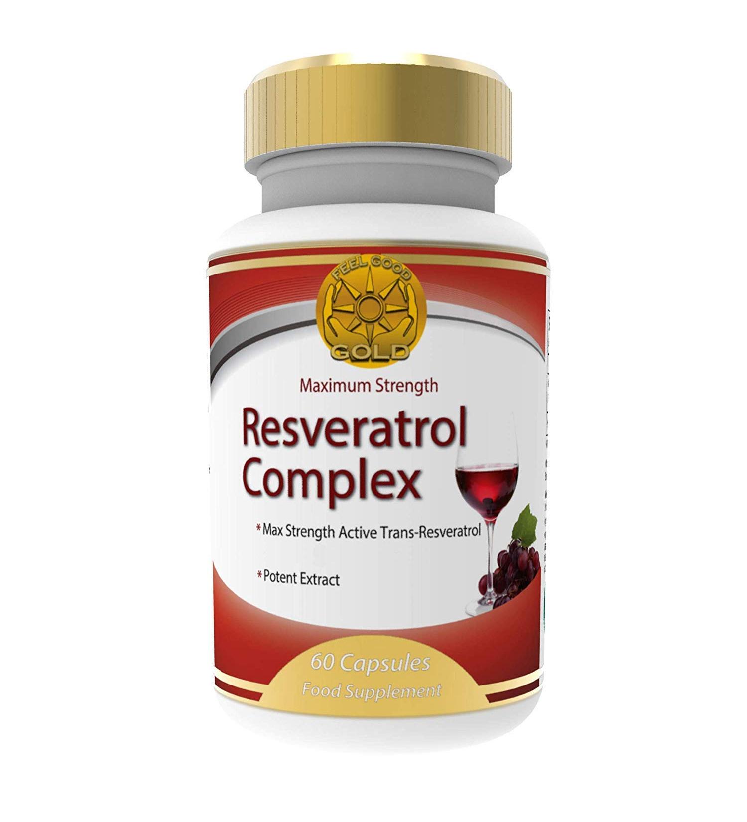 Max Strength Resveratrol Complex - 150mg Trans-Resveratrol - 60 Capsules - Feel Good Gold - Buy Online on GoSupps.com
