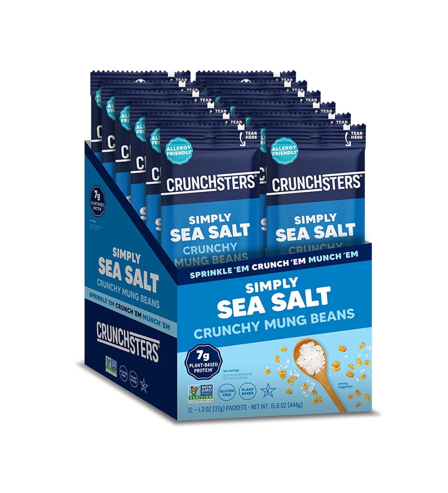 Crunchsters Sprouted Mung Beans Super-Snack and Salad Topper 12-Pack - Gluten-Free, Nut-Free, Vegan, 7g Protein per Serving, Sea Salt 1.3 oz Bags - Buy Online on GoSupps.com