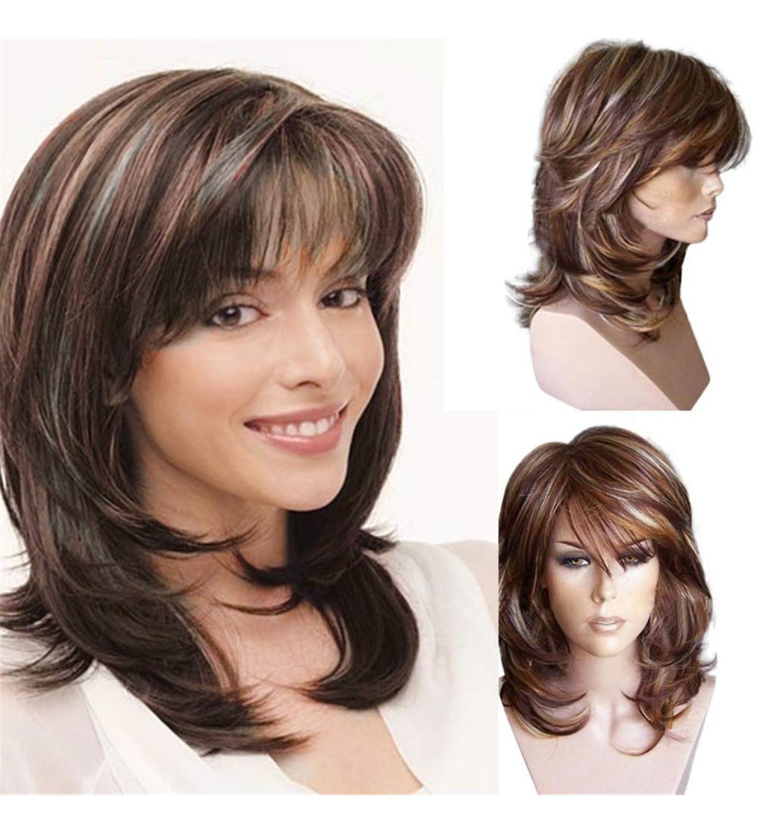 Short Curly Hair Wig for Women | Brown Oblique Bangs & Micro Volume Style - Buy Online on GoSupps.com