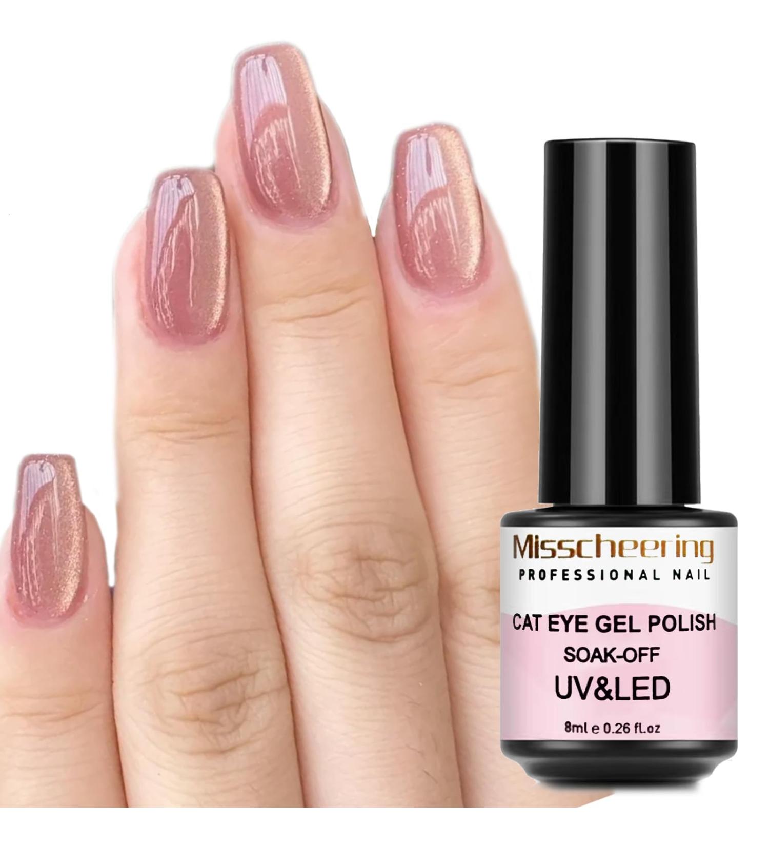 Pink Gel Nail Polish Cat Eye Glitter Gel Nail Polish Magnetic Nail Varnish Holographic Quick Dry Long Lasting Shimmer Jelly french Manicure Soak off LED Gel Nail Varnish Nail Art Gel for Girls Women - Buy Online on GoSupps.com