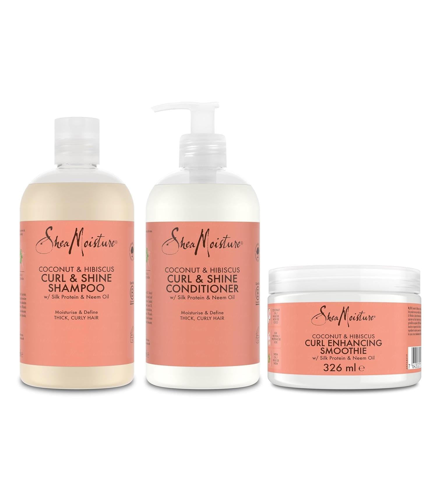 SheaMoisture Shampoo Conditioner and Smoothie for Thick and Curly Hair Coconut & Hibiscus Shampoo 1 x 384 ml Conditioner 1 x 384 ml Smoothie 1 x 326 ml - 3 items - Buy Online on GoSupps.com