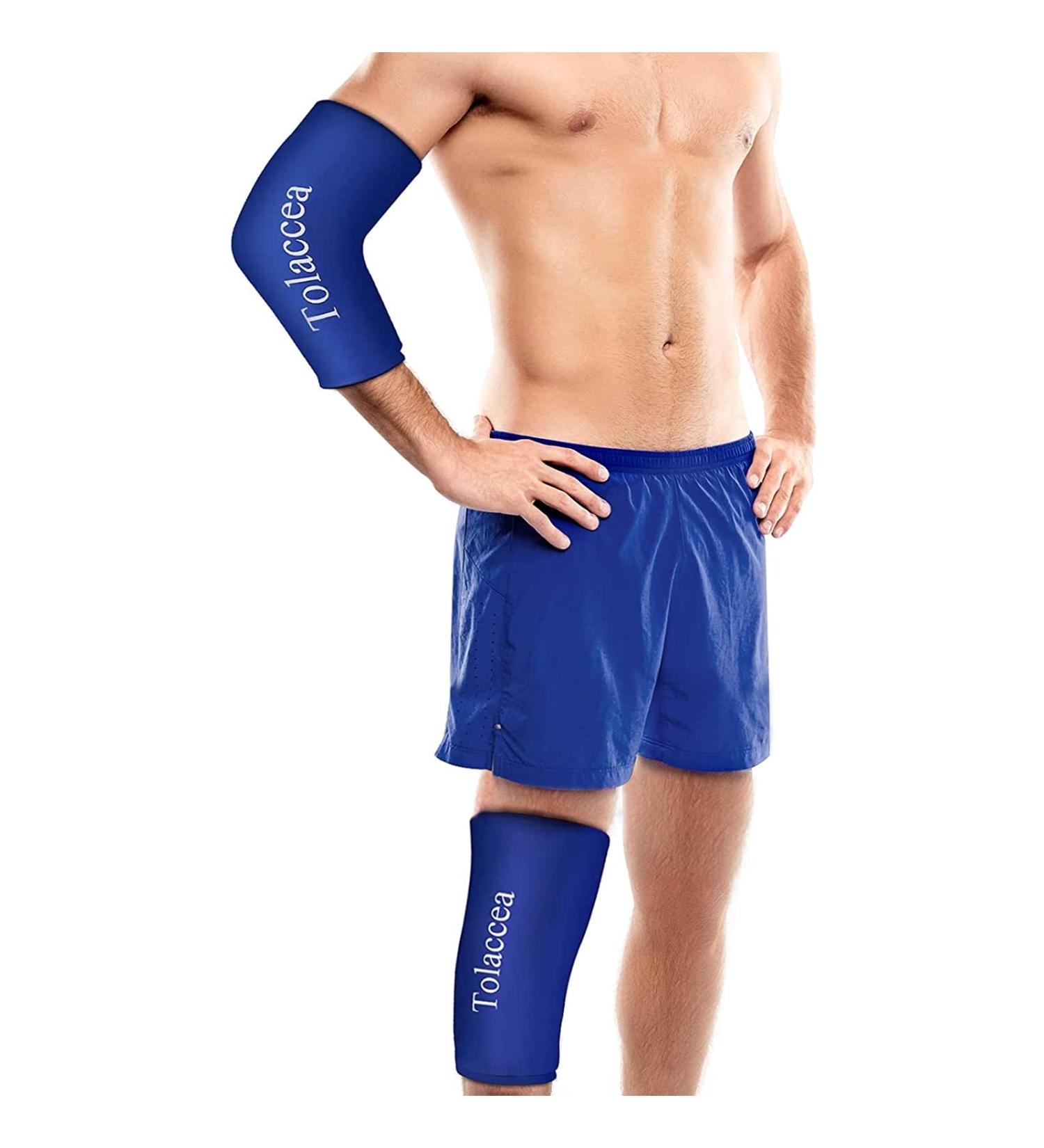 Ellenbogen & Knee Tandage with Gel Cooling Pillows | Tolaccea Flexible Ice Cold Sleeve Pack for Pain Relief (Blue XL) - Perfect for Knee Elbow Calf Arm Thigh Injuries - Buy Online on GoSupps.com