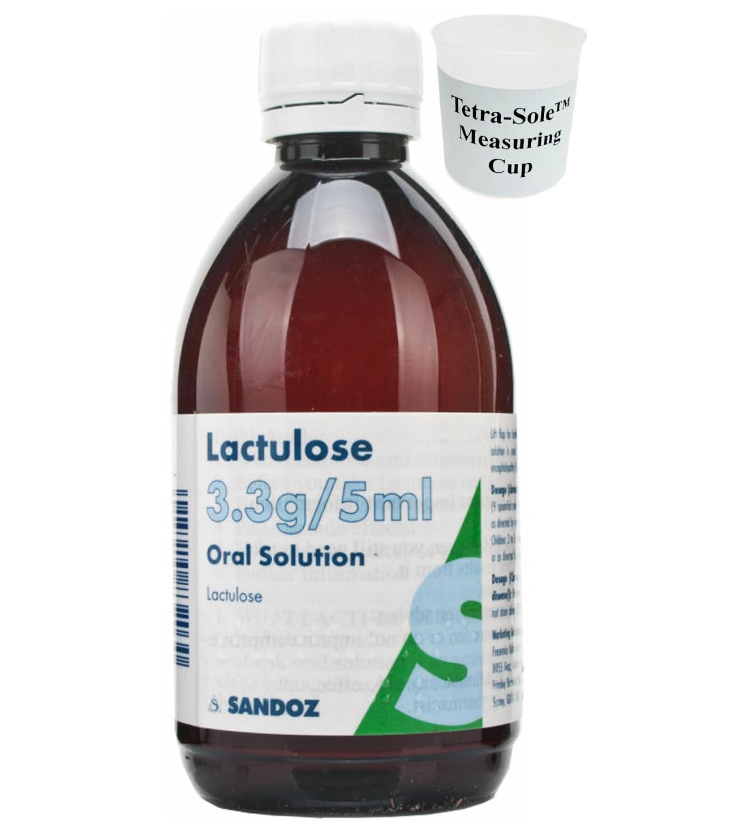 Lactulose Oral Solution + Free Tetra-Sole Measuring Cup: Constipation Relief with Free Measuring Cup: Powerful Laxative Works in 8 Hours: 500ml/300ml (500ml)