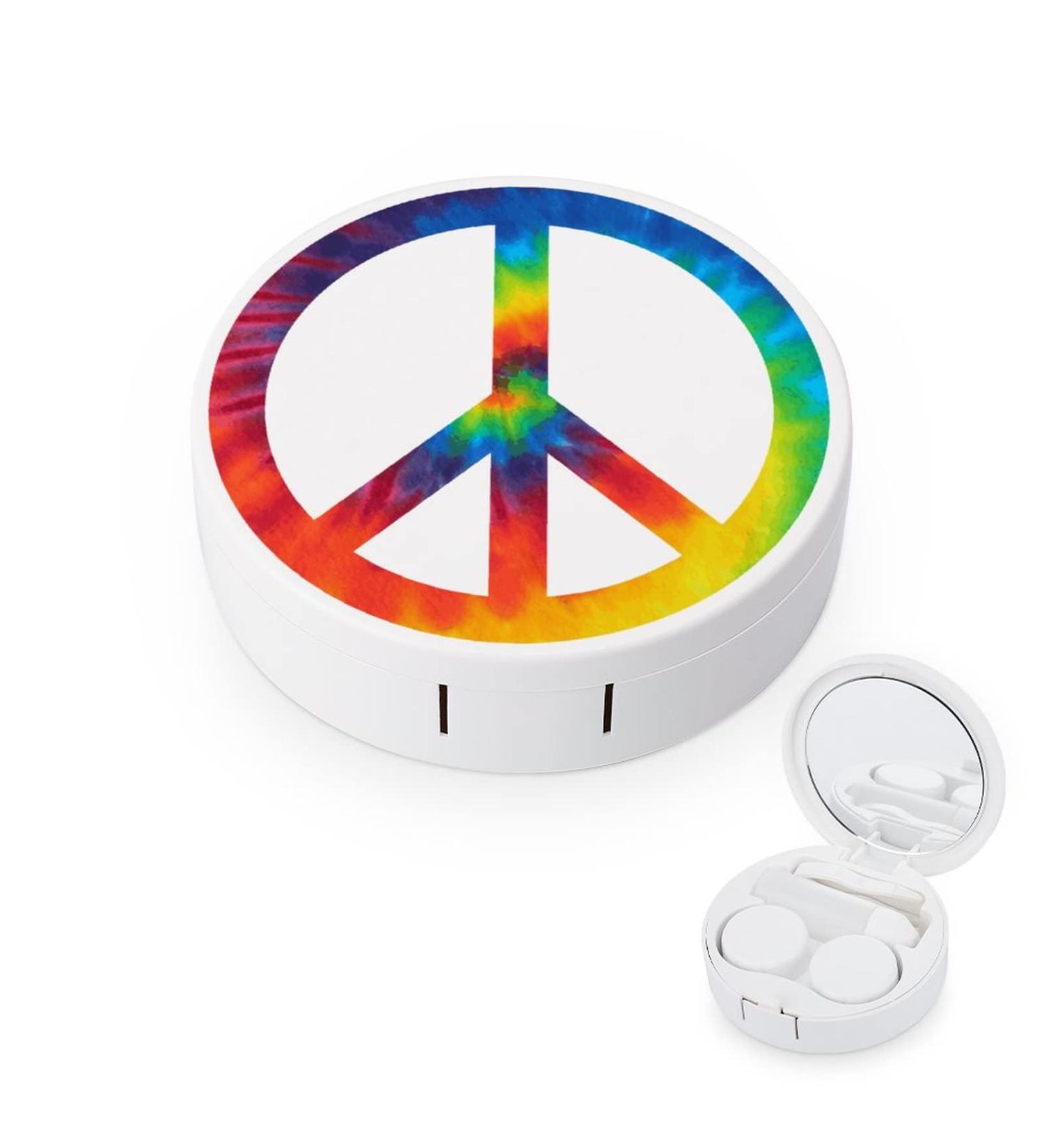 Tie Dye Peace Symbol Round Case For Contact Lens Kit Storage Box with Mirror Printed - Buy Online on GoSupps.com