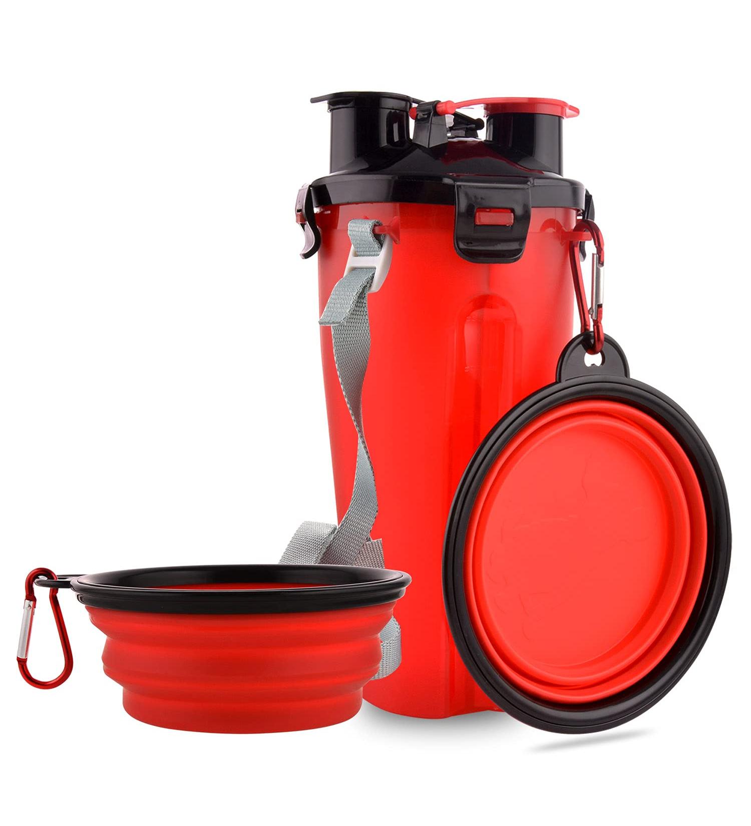 Moacc 800ml 2-in-1 Portable Water Bottle & Dog Bowl - Foldable Travel Accessory for Camping Hiking & Walking (Red) - Buy Online on GoSupps.com