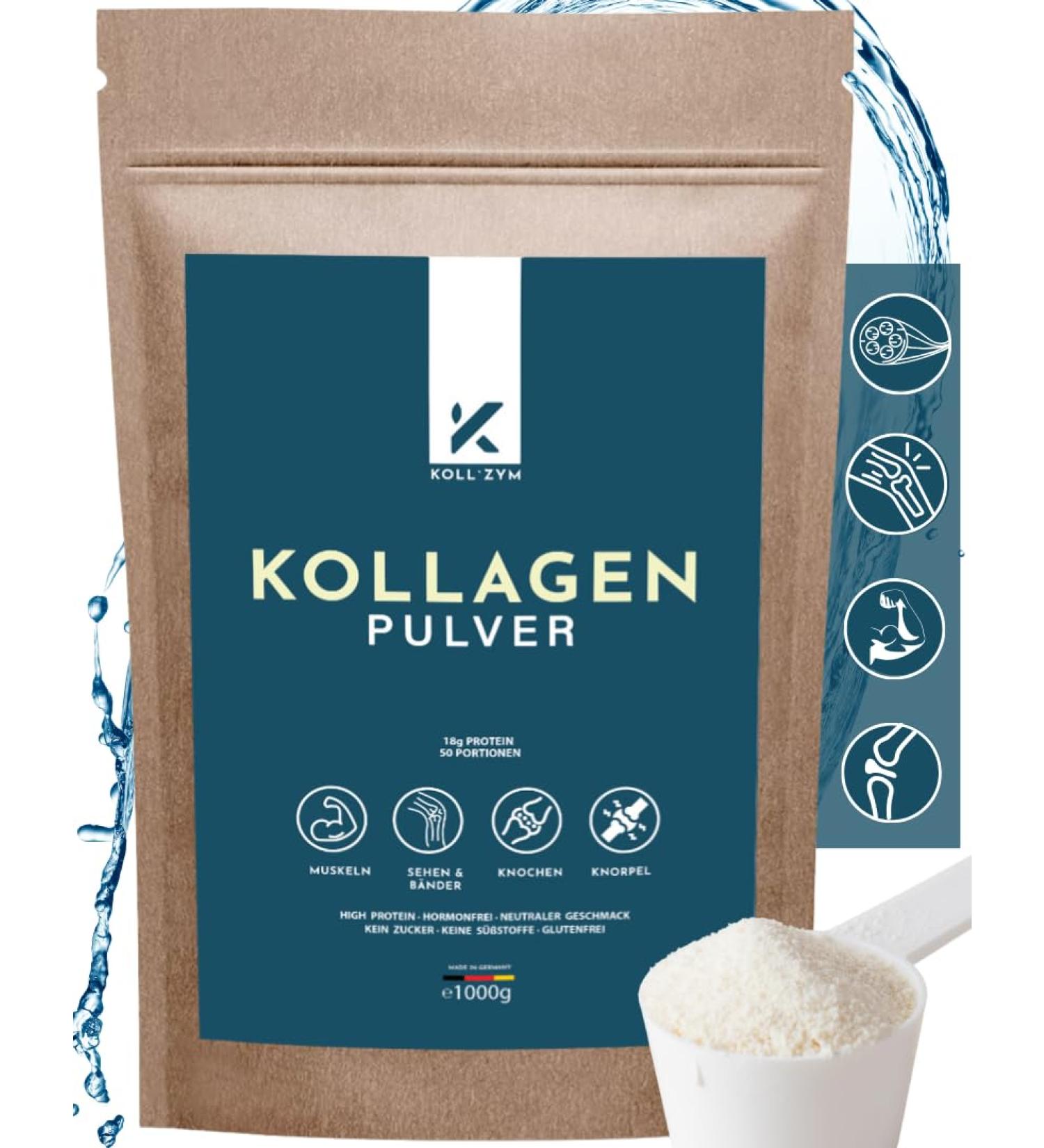Koll zym Collagen Powder 1 kg - 100% Hydrolysate Tasteless Protein for Sports Additive-Free Made in Germany - Buy Online on GoSupps.com