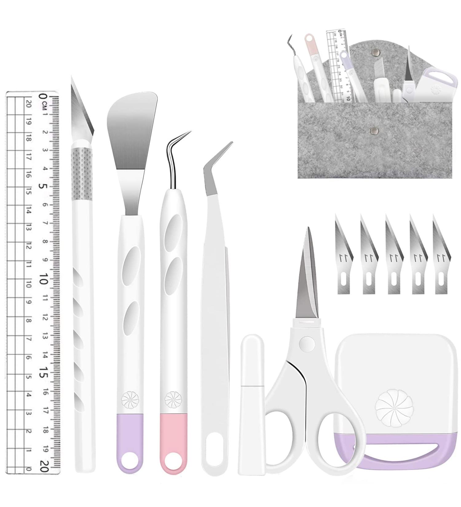 13 Pcs Stainless Steel Vinyl Weeding Tools Kit with Storage Bag - Precision Craft Hobby Knife Set for HTV, Silhouettes, Cameos, DIY Artwork & Scrapbooking - Buy Online on GoSupps.com