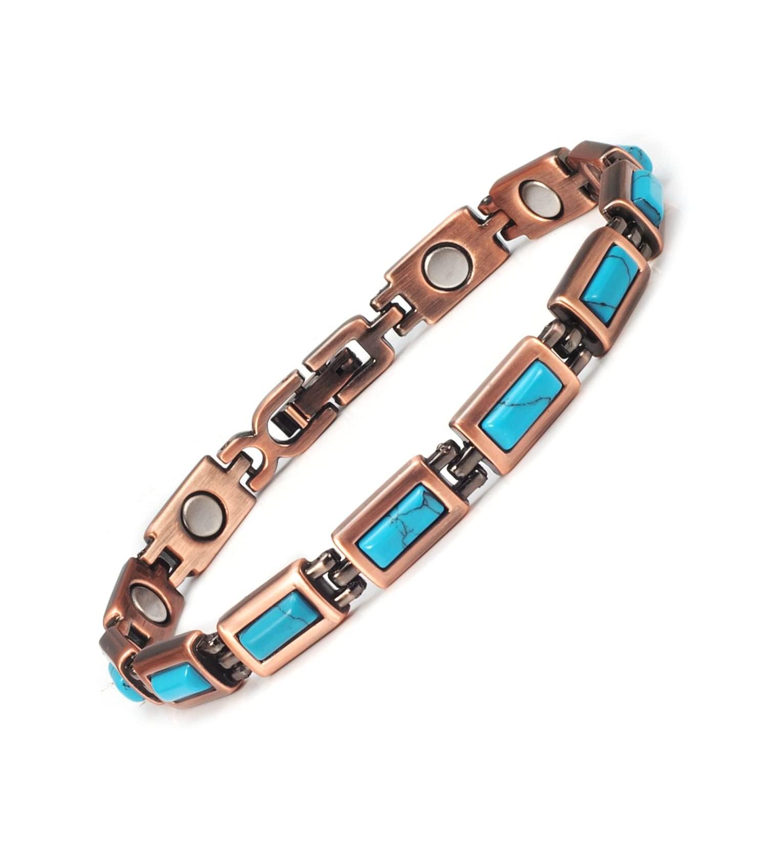 Yinox Magnetic Therapy Copper Bracelet for Women | Arthritis & Wrist Pain Relief | Stylish Turkish Turquoise Design (3500 Gauss) - Buy Online on GoSupps.com